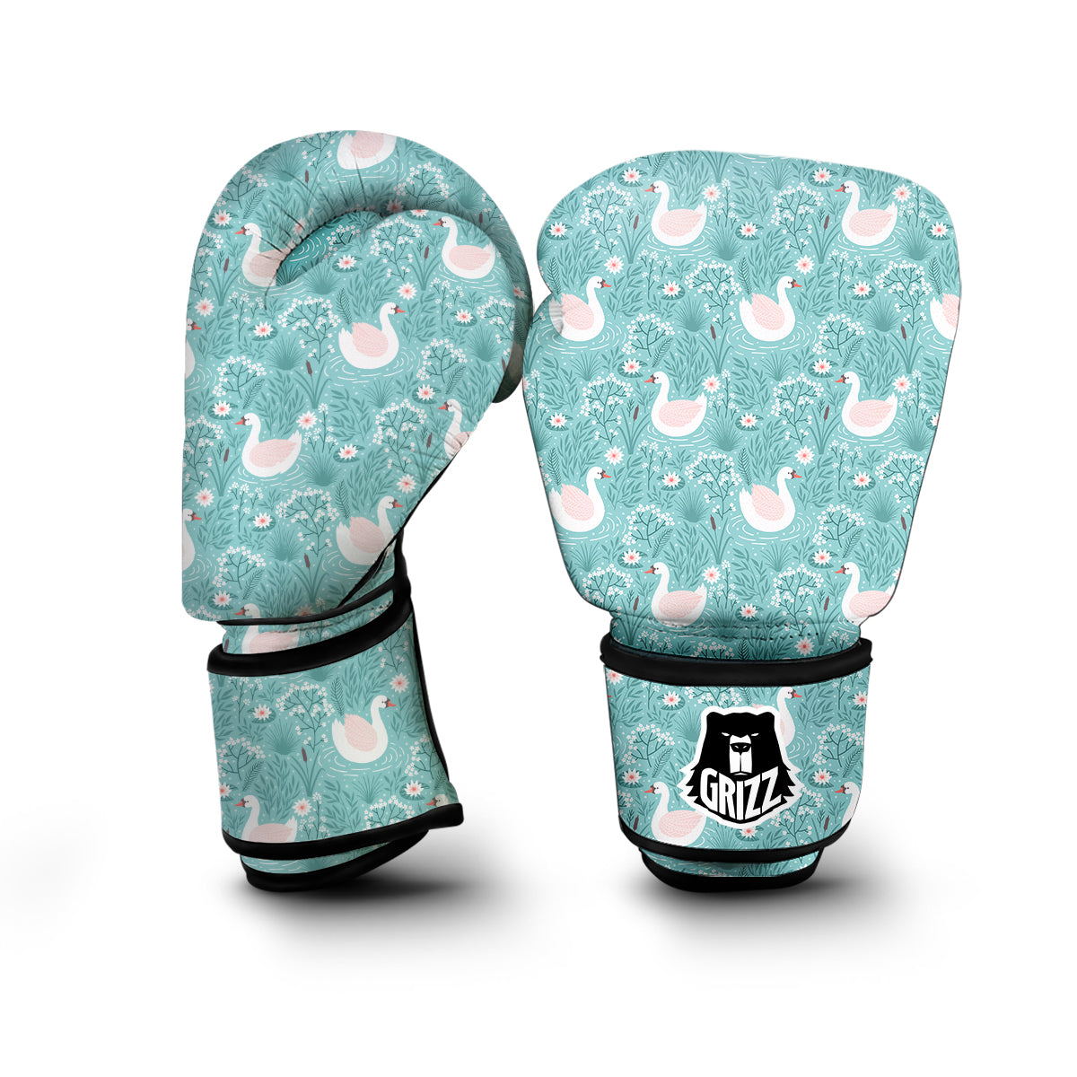 Pattern Print Floral Swan Boxing Gloves-grizzshop
