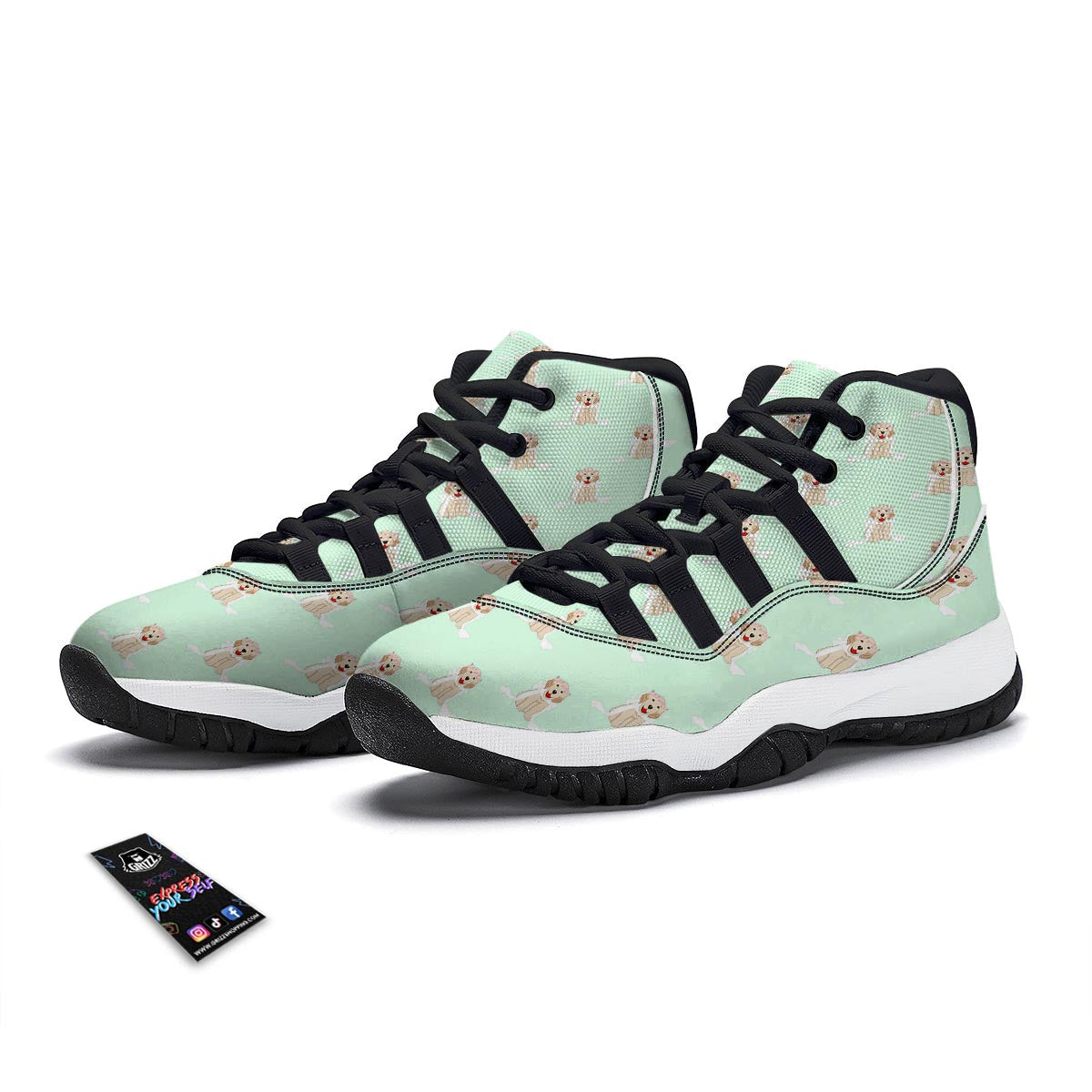 Pattern Print Golden Retriever Black Bball Shoes-grizzshop