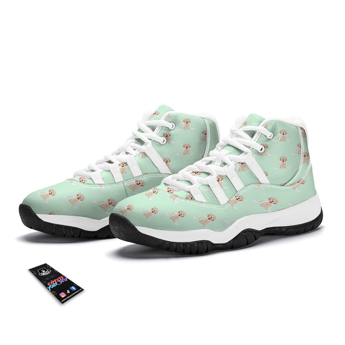 Pattern Print Golden Retriever White Bball Shoes-grizzshop
