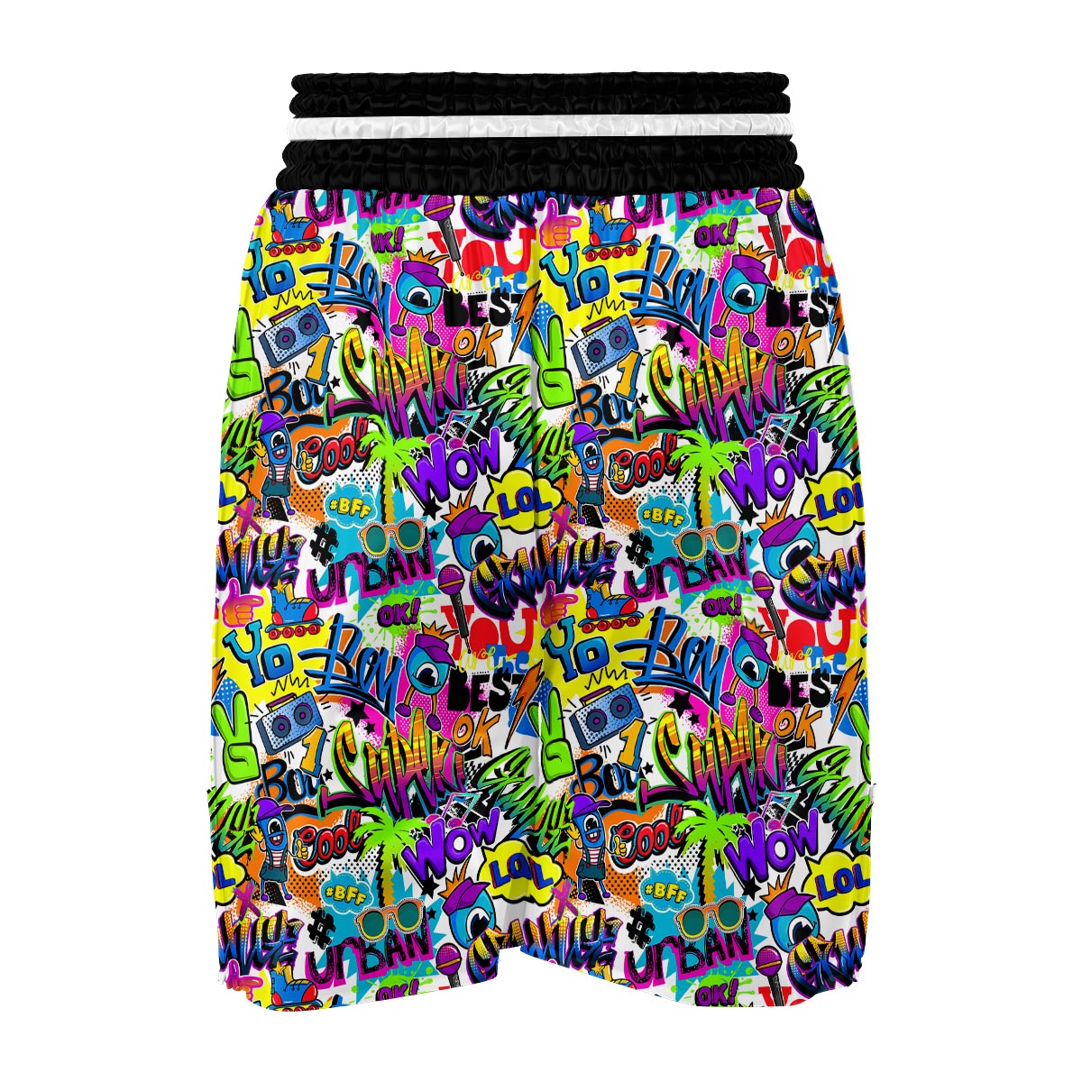 Pattern Print Graffiti Boxing Shorts-grizzshop