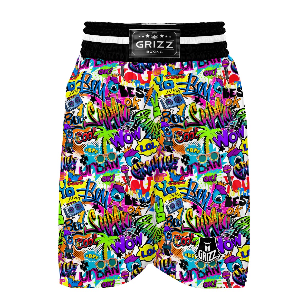 Pattern Print Graffiti Boxing Shorts-grizzshop