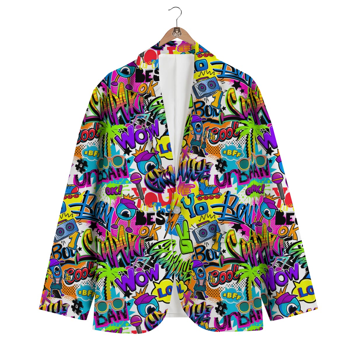 Pattern Print Graffiti Men's Blazer-grizzshop