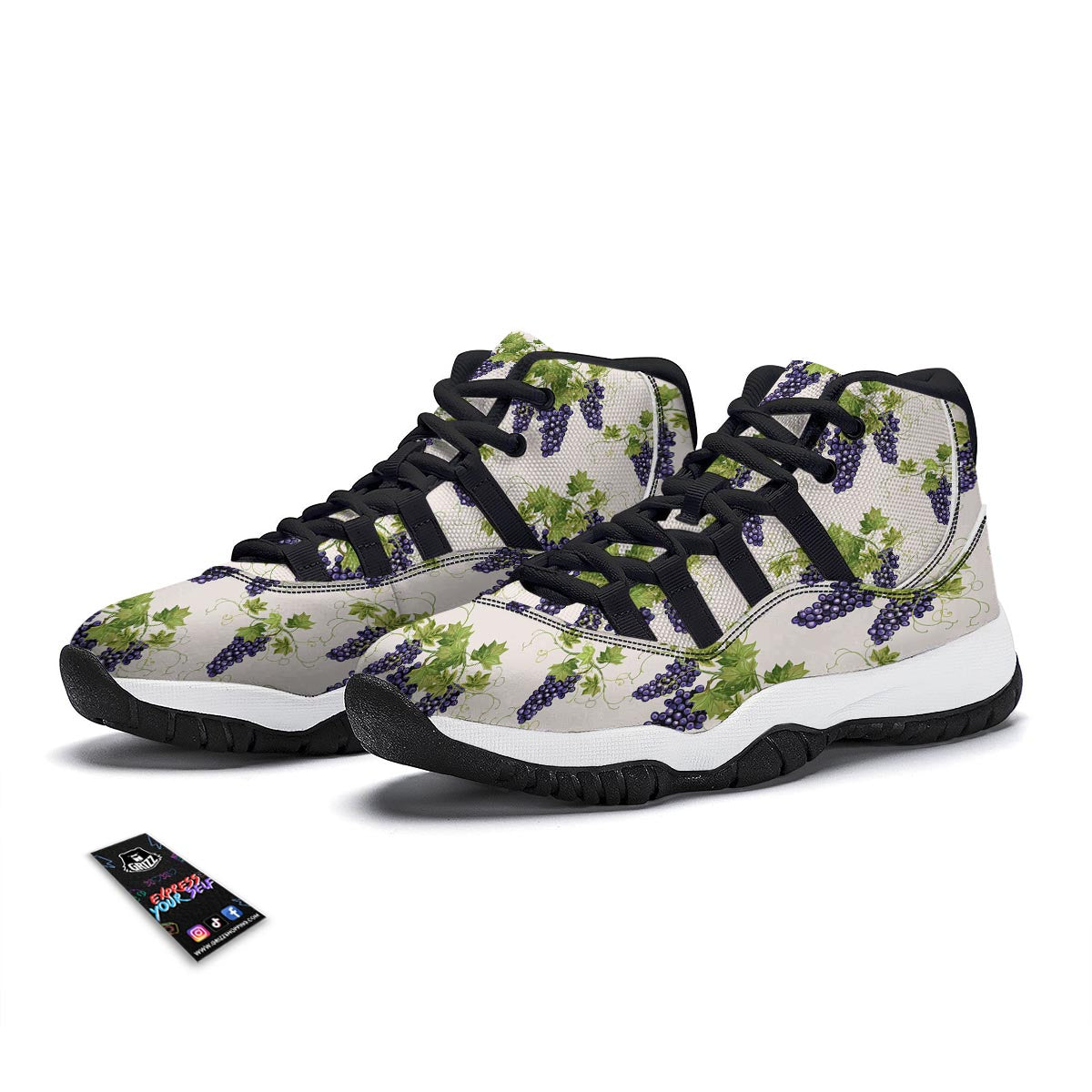 Pattern Print Grape Wine Black Bball Shoes-grizzshop