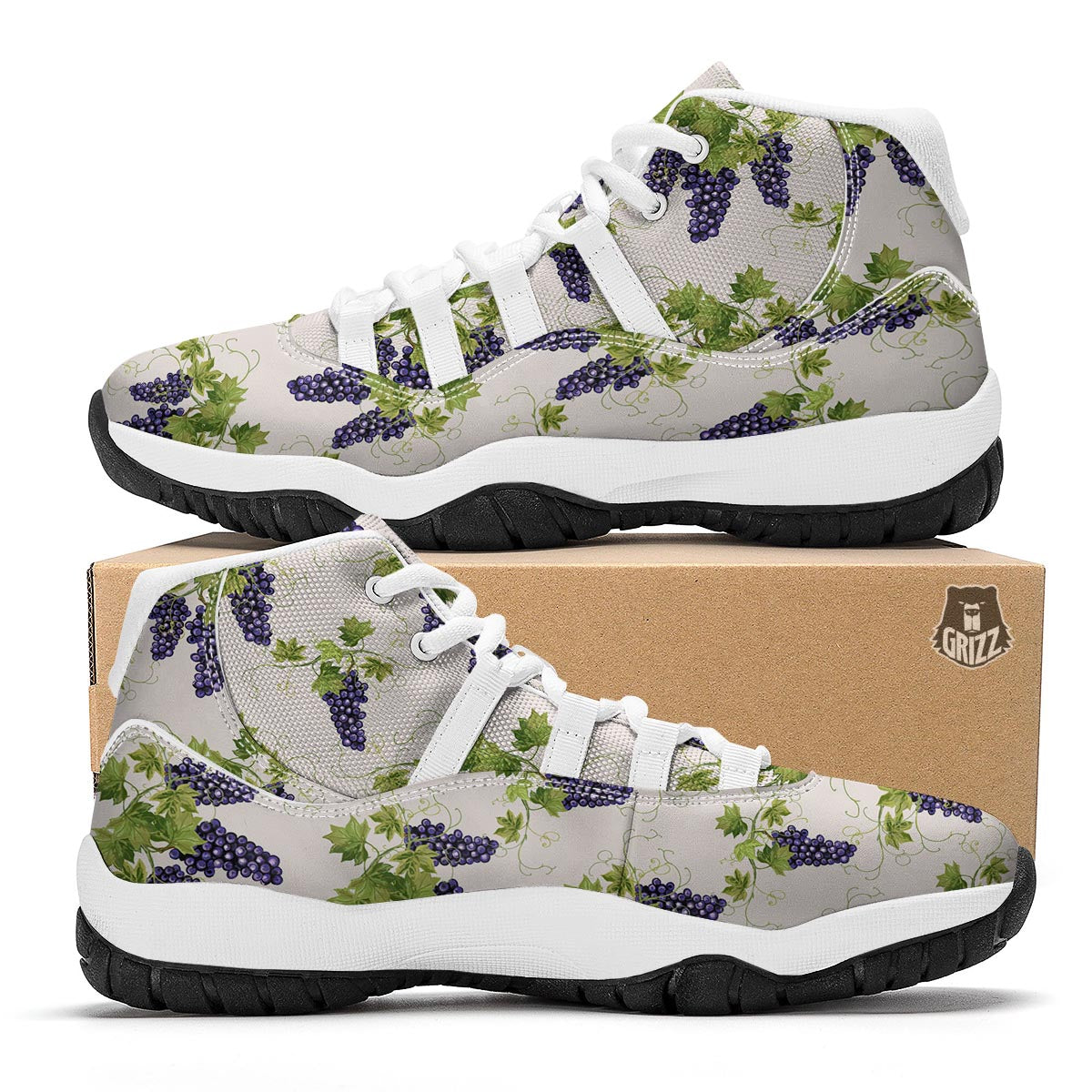 Pattern Print Grape Wine White Bball Shoes-grizzshop