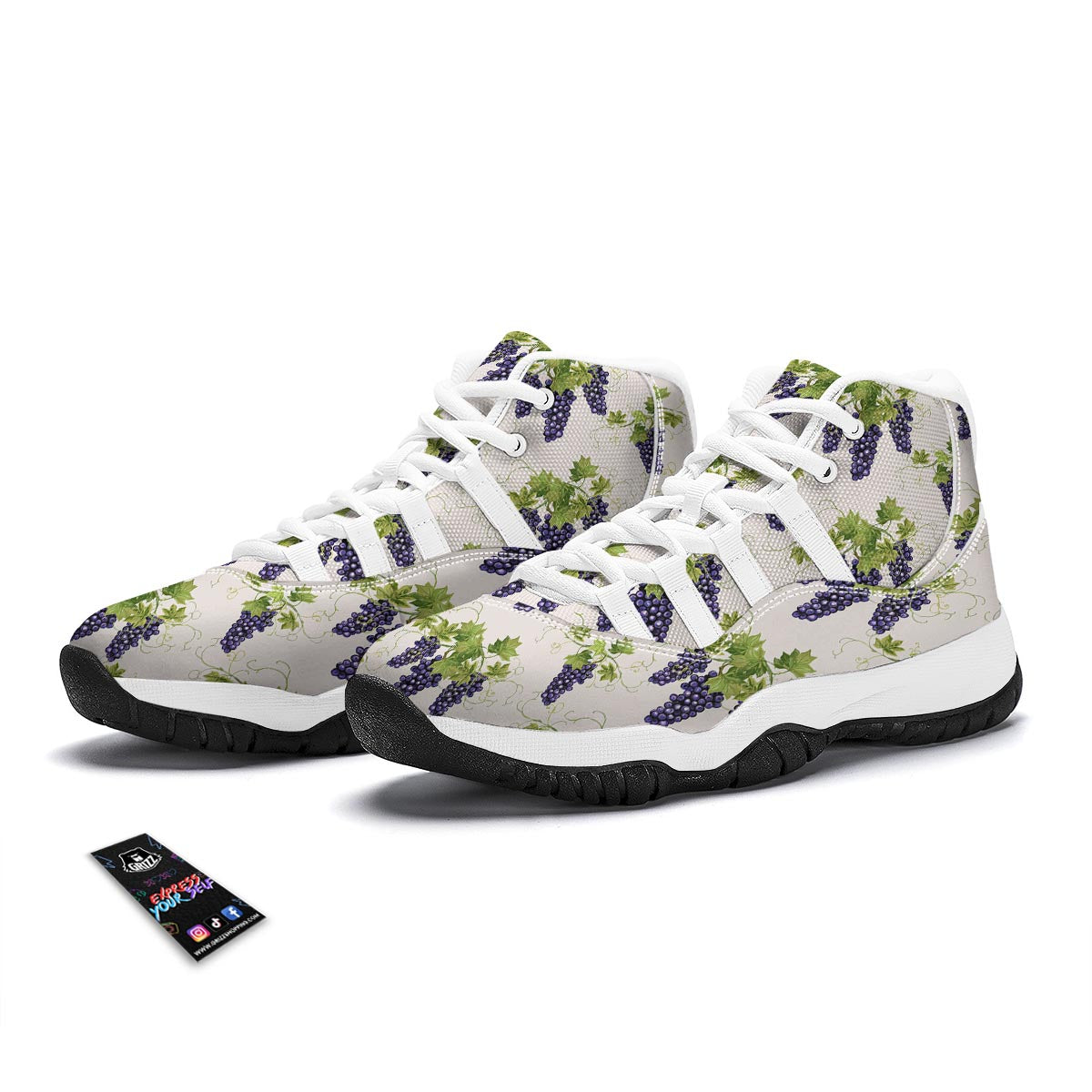 Pattern Print Grape Wine White Bball Shoes-grizzshop