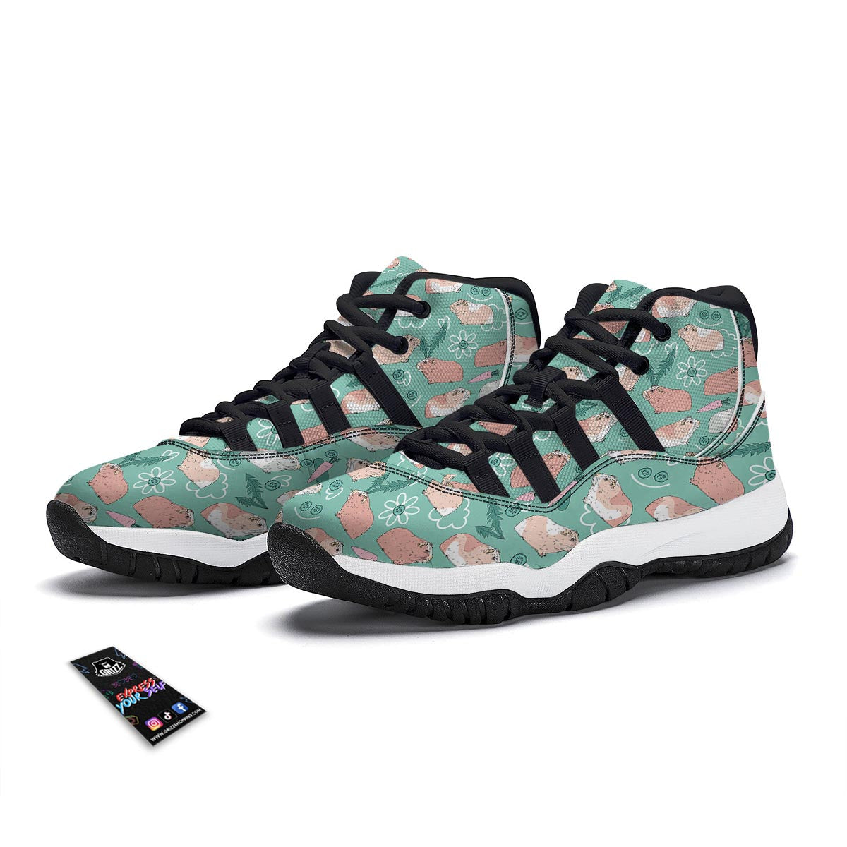 Pattern Print Guinea Pig Black Bball Shoes-grizzshop