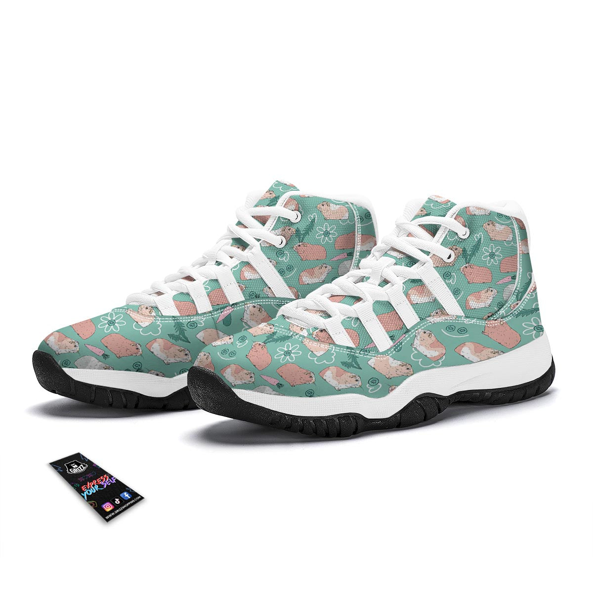 Pattern Print Guinea Pig White Bball Shoes-grizzshop