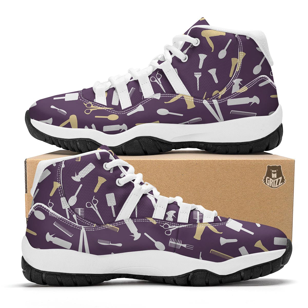 Pattern Print Hair Stylist White Bball Shoes-grizzshop