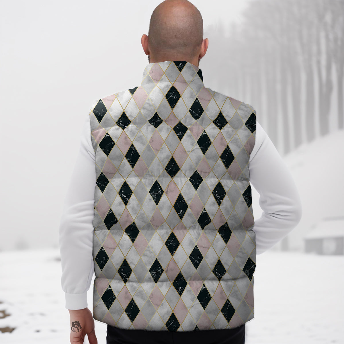 Pattern Print Hockey Down Vest