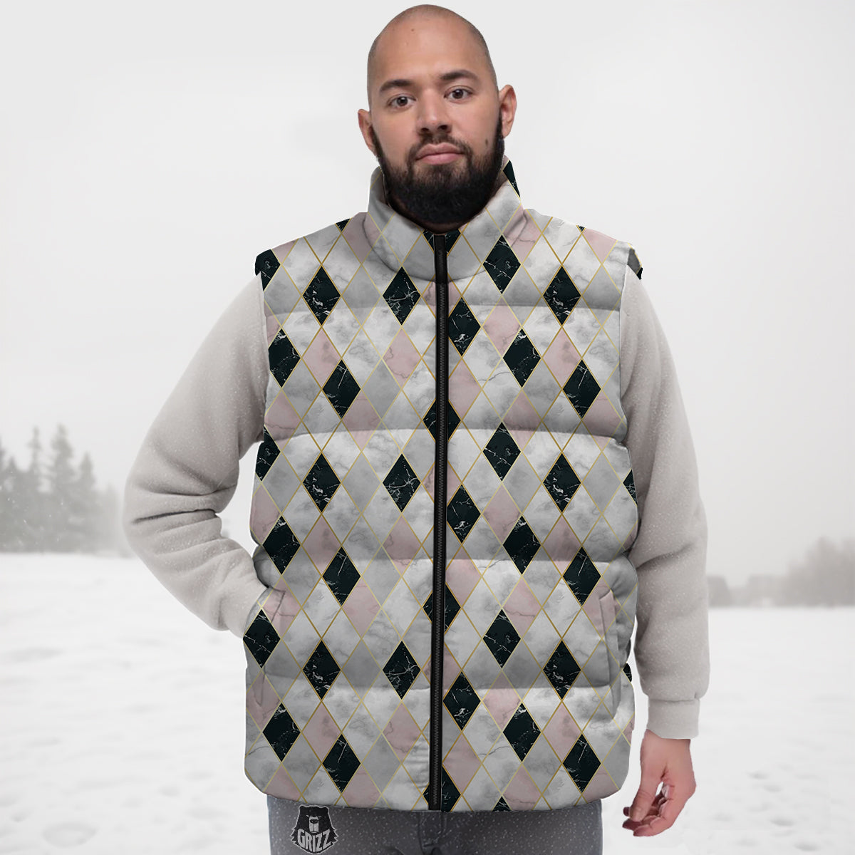 Pattern Print Hockey Down Vest