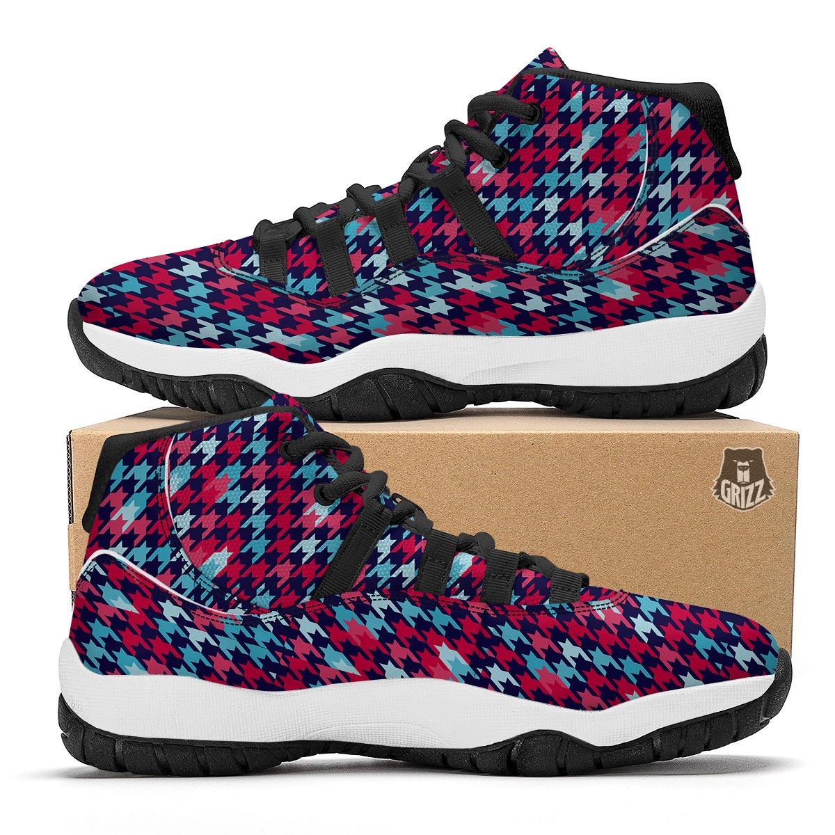 Pattern Print Houndstooth Black Bball Shoes-grizzshop