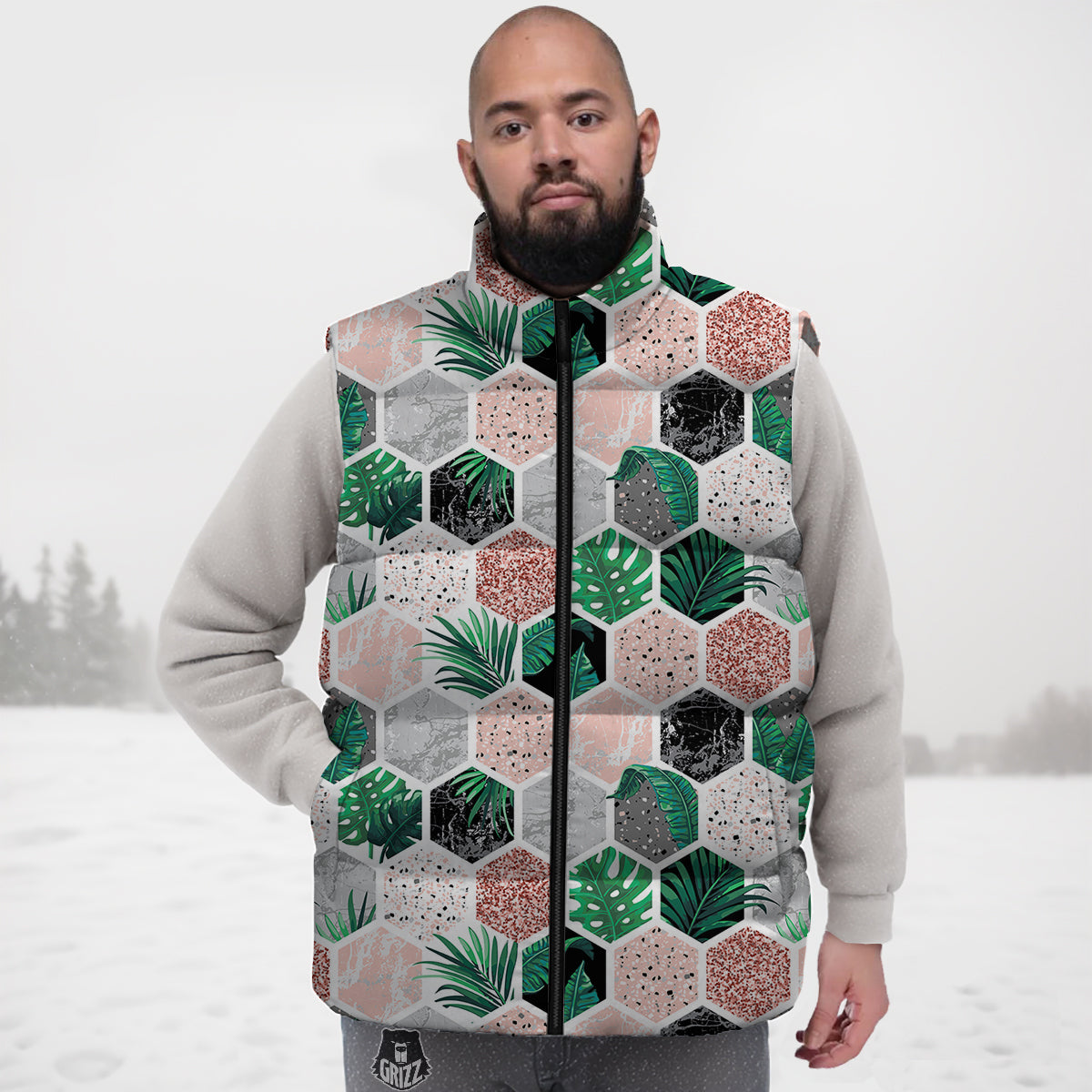 Pattern Print Houndstooth Down Vest