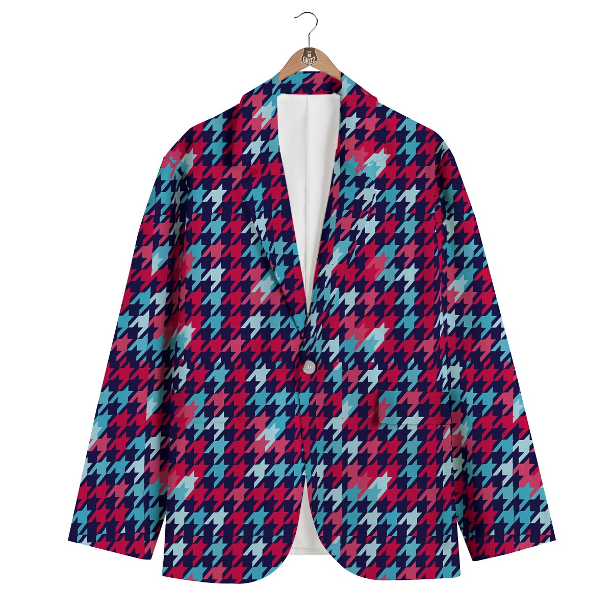 Pattern Print Houndstooth Men's Blazer-grizzshop