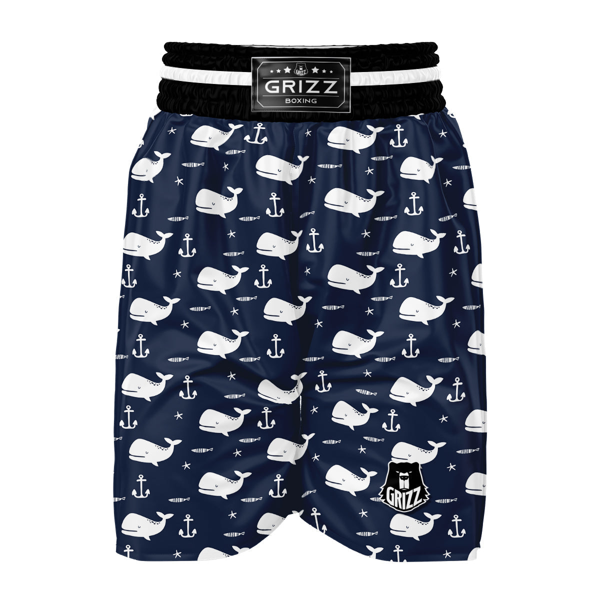 Pattern Print Humpback Whale Boxing Shorts-grizzshop