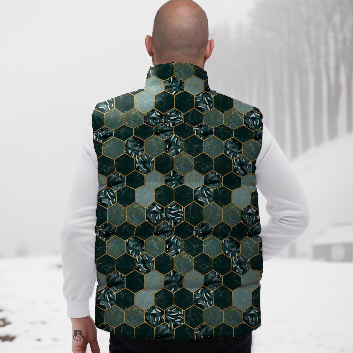 Pattern Print Humpback Whale Down Vest-grizzshop