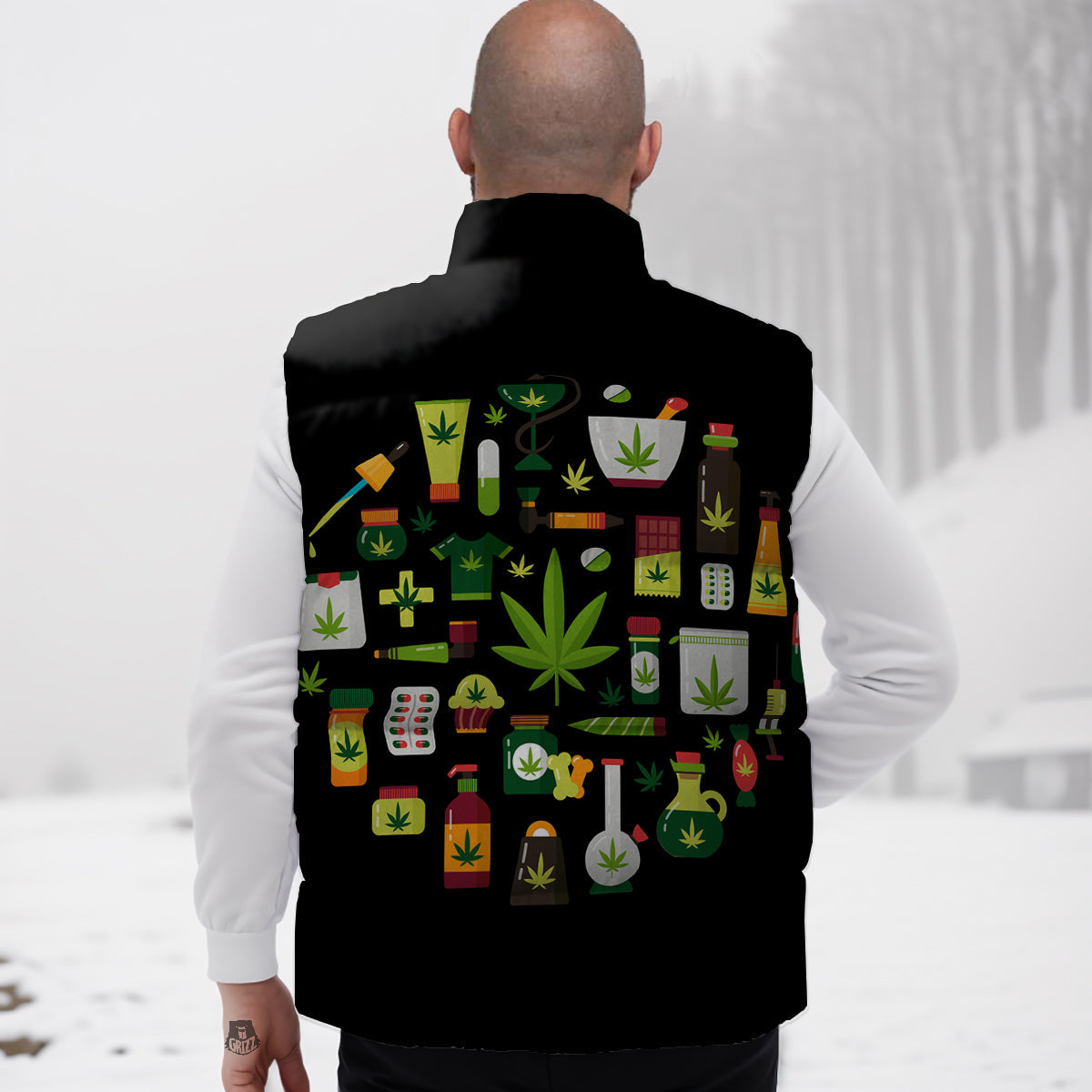 Pattern Print Killer Whale Orca Down Vest-grizzshop