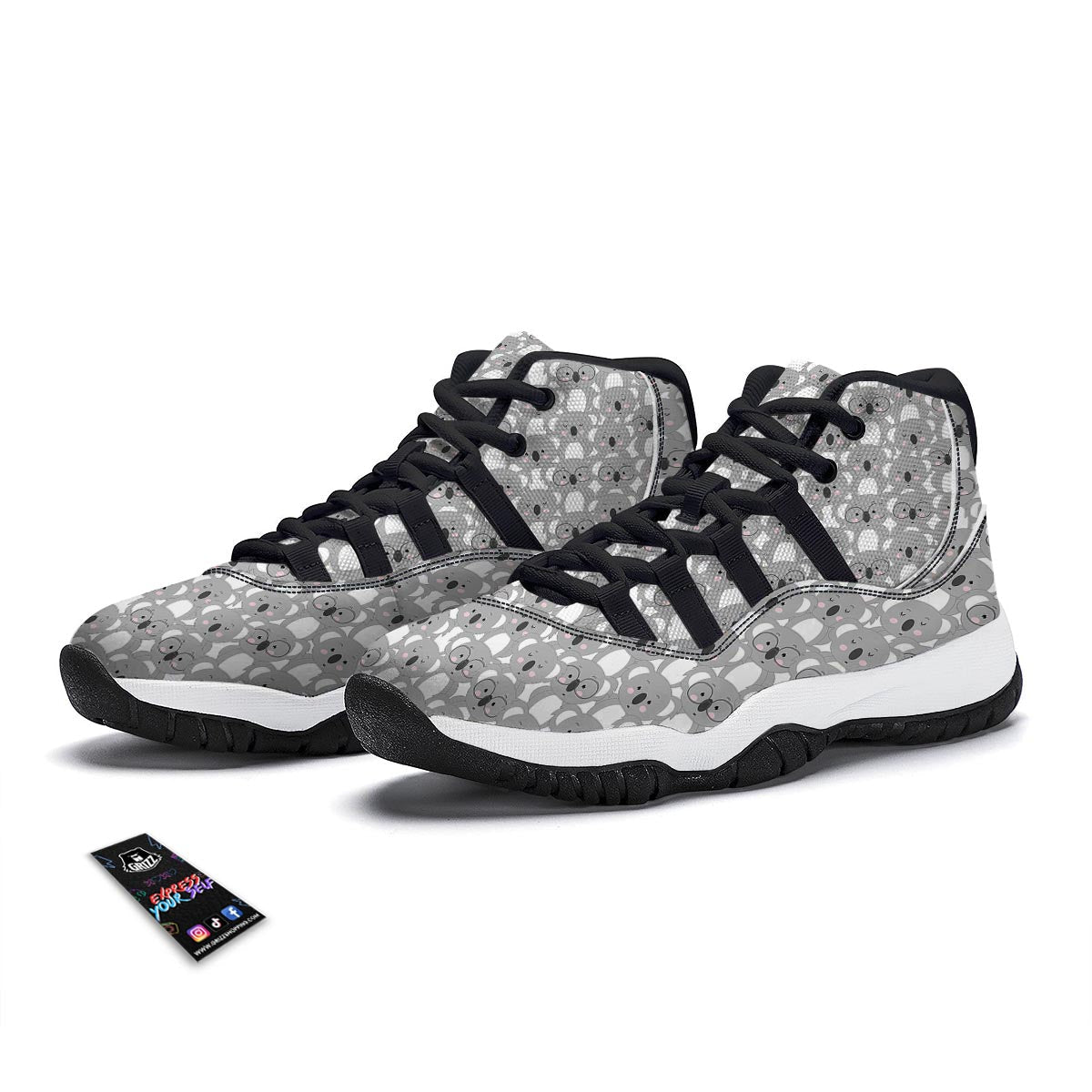 Pattern Print Koala Black Bball Shoes-grizzshop
