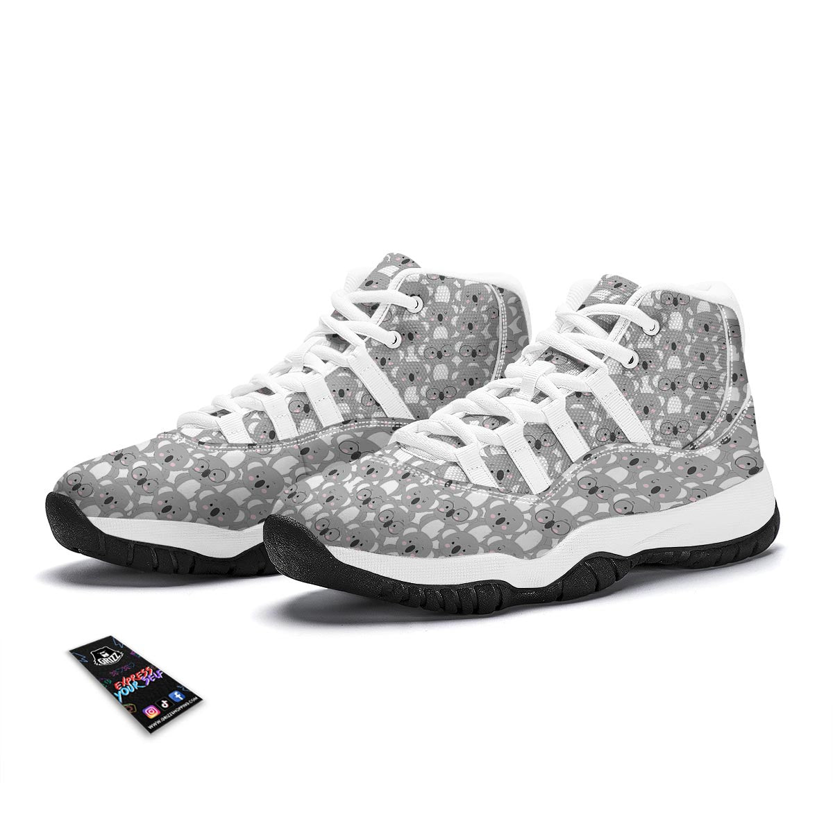 Pattern Print Koala White Bball Shoes-grizzshop