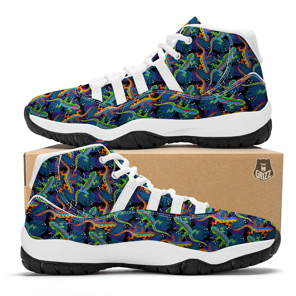 Pattern Print Lizard White Bball Shoes-grizzshop