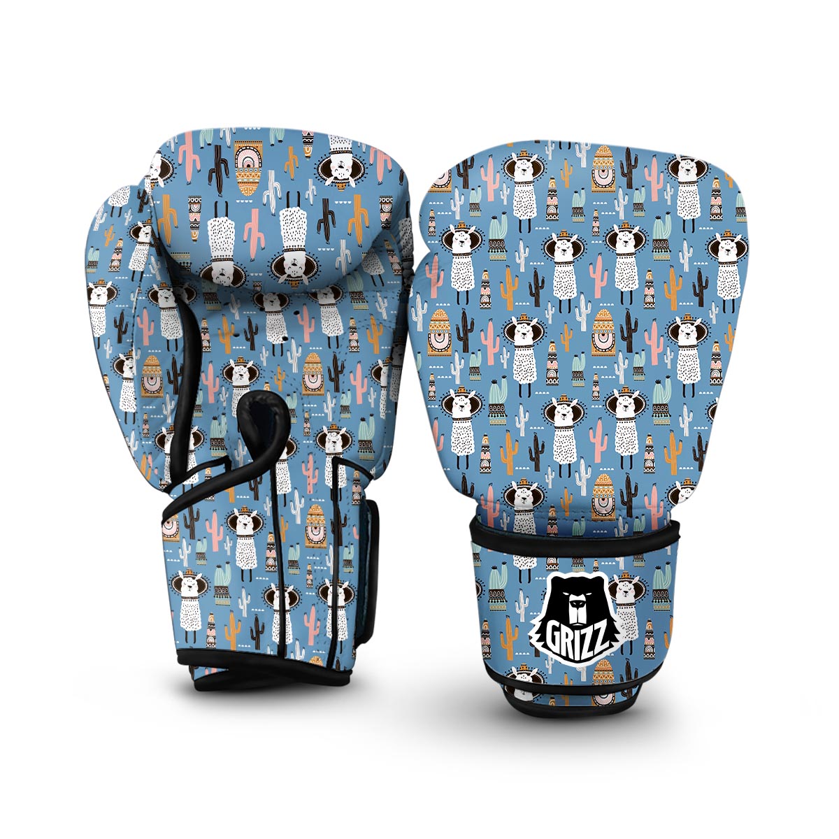 Pattern Print Llama Cactus Boxing Gloves-grizzshop