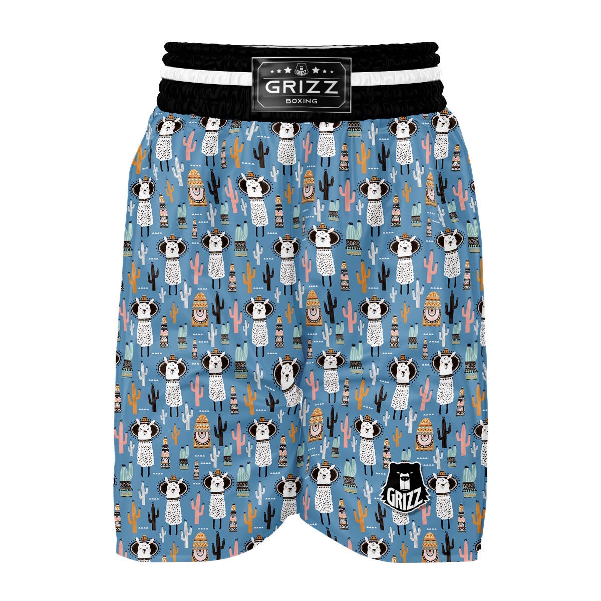 Pattern Print Llama Cactus Boxing Shorts-grizzshop