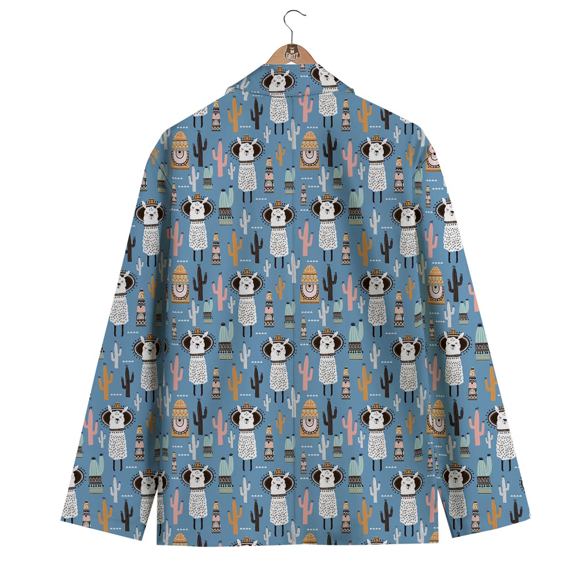 Pattern Print Llama Cactus Men's Blazer-grizzshop