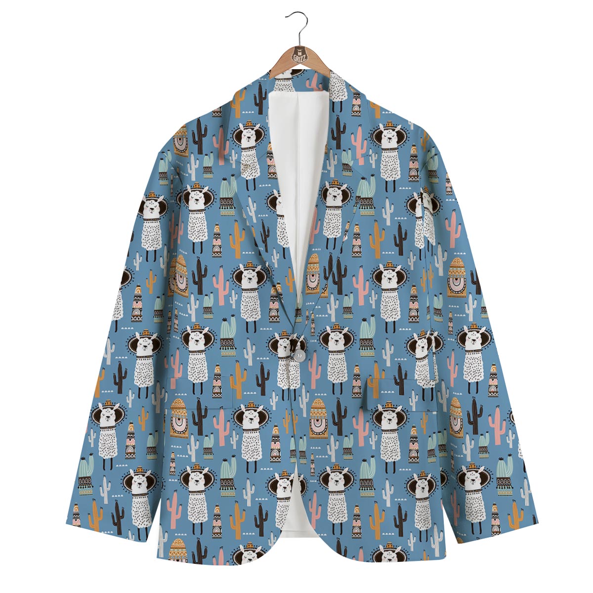 Pattern Print Llama Cactus Men's Blazer-grizzshop