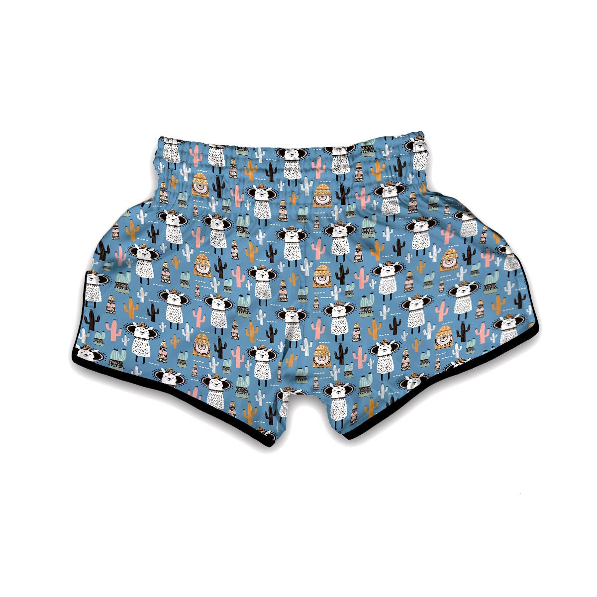 Pattern Print Llama Cactus Muay Thai Boxing Shorts-grizzshop