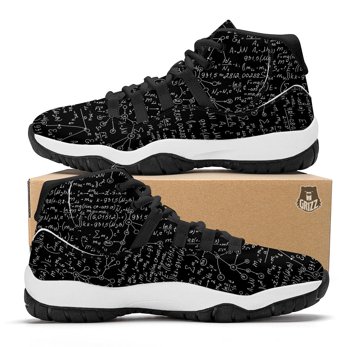 Pattern Print Math Black Bball Shoes-grizzshop