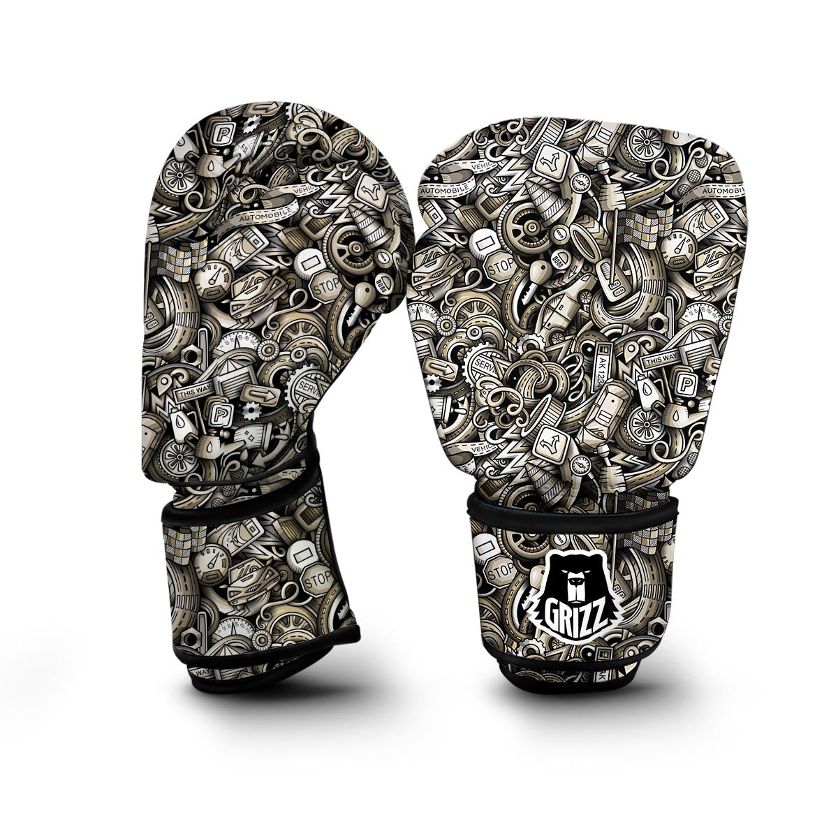 Pattern Print Mechanic Boxing Gloves-grizzshop