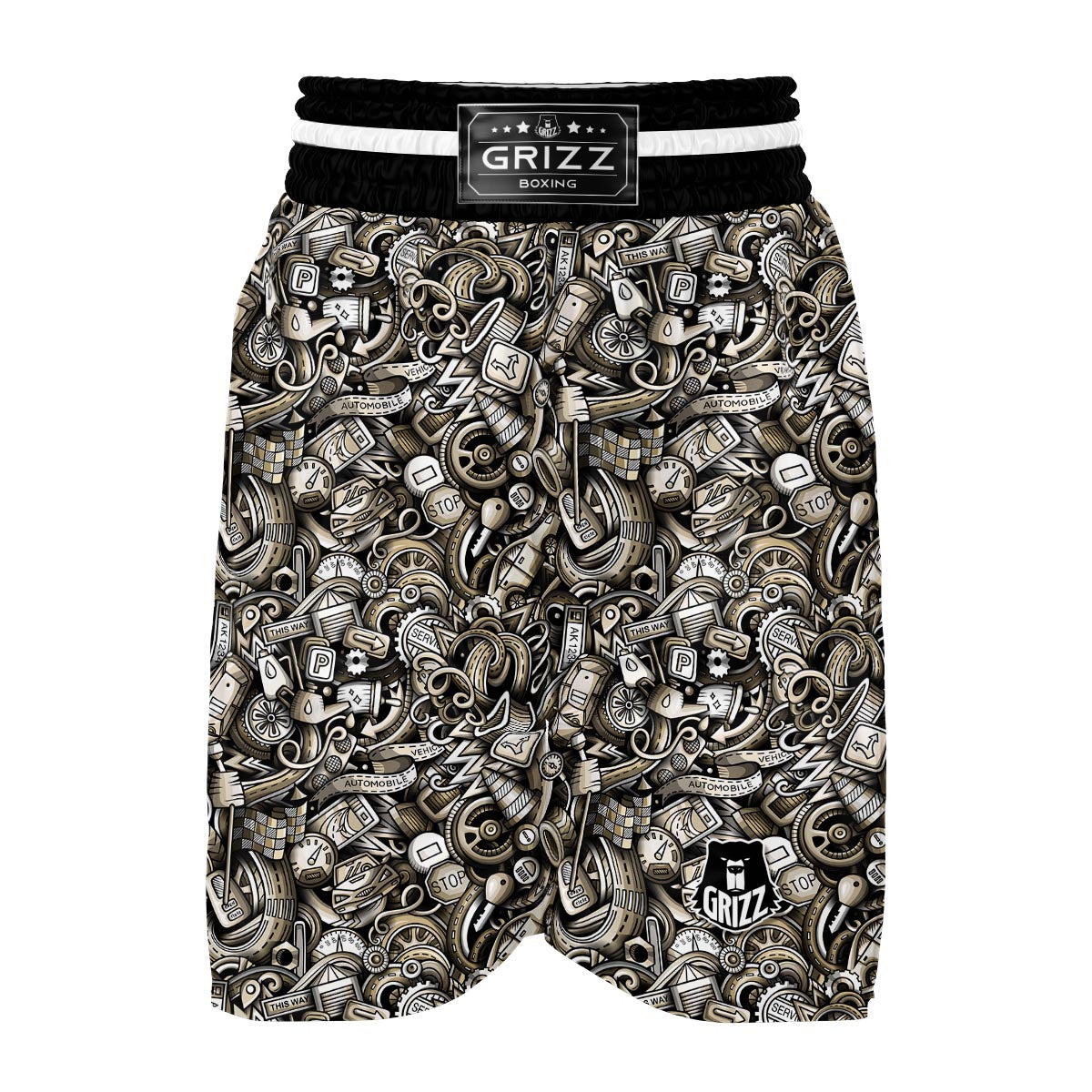 Pattern Print Mechanic Boxing Shorts-grizzshop