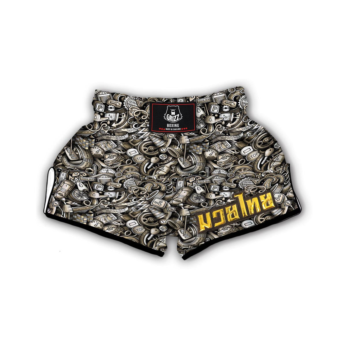 Pattern Print Mechanic Muay Thai Boxing Shorts-grizzshop