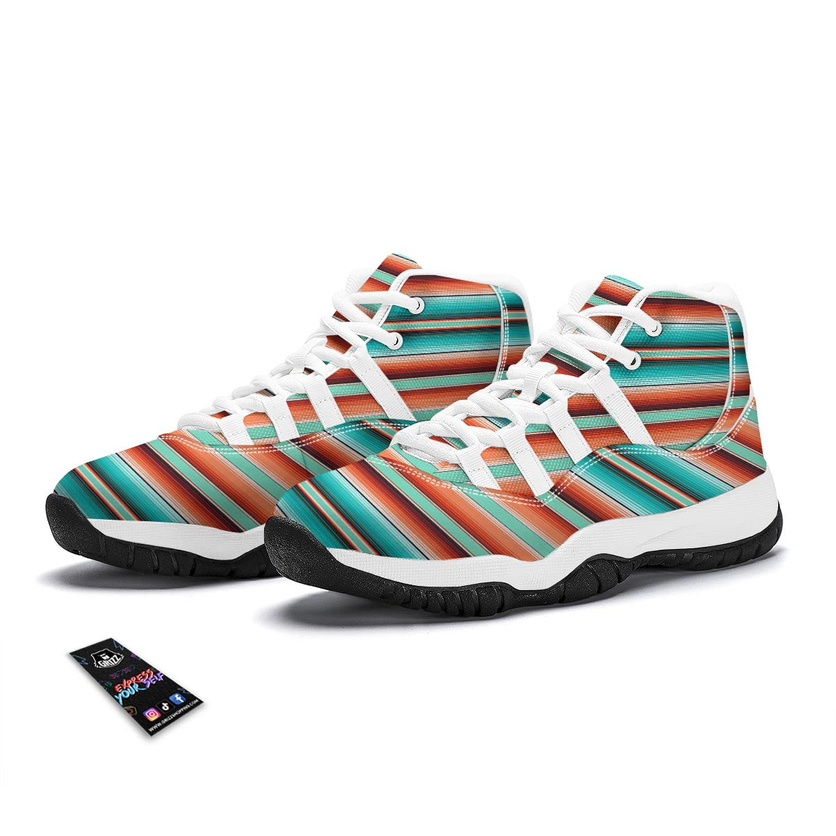 Pattern Print Mexican Blanket Baja Serape White Bball Shoes-grizzshop