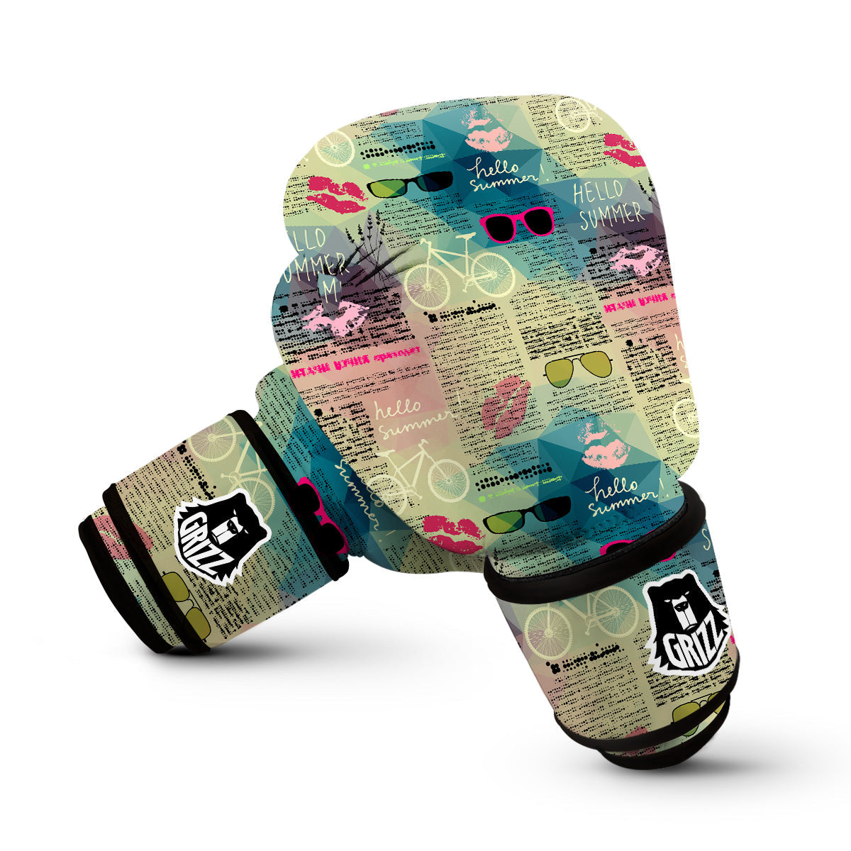 Pattern Print Newspaper Boxing Gloves-grizzshop