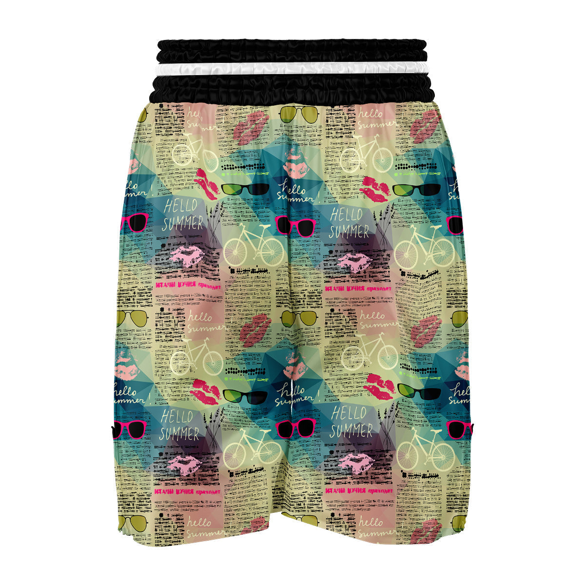 Pattern Print Newspaper Boxing Shorts-grizzshop