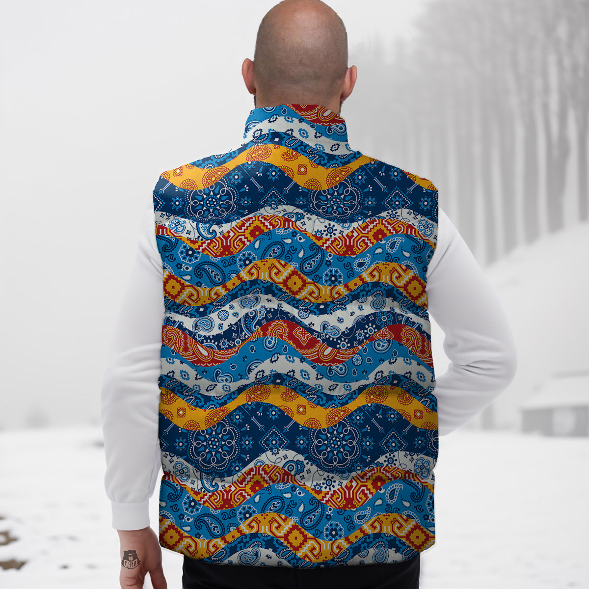 Pattern Print Newspaper Down Vest-grizzshop