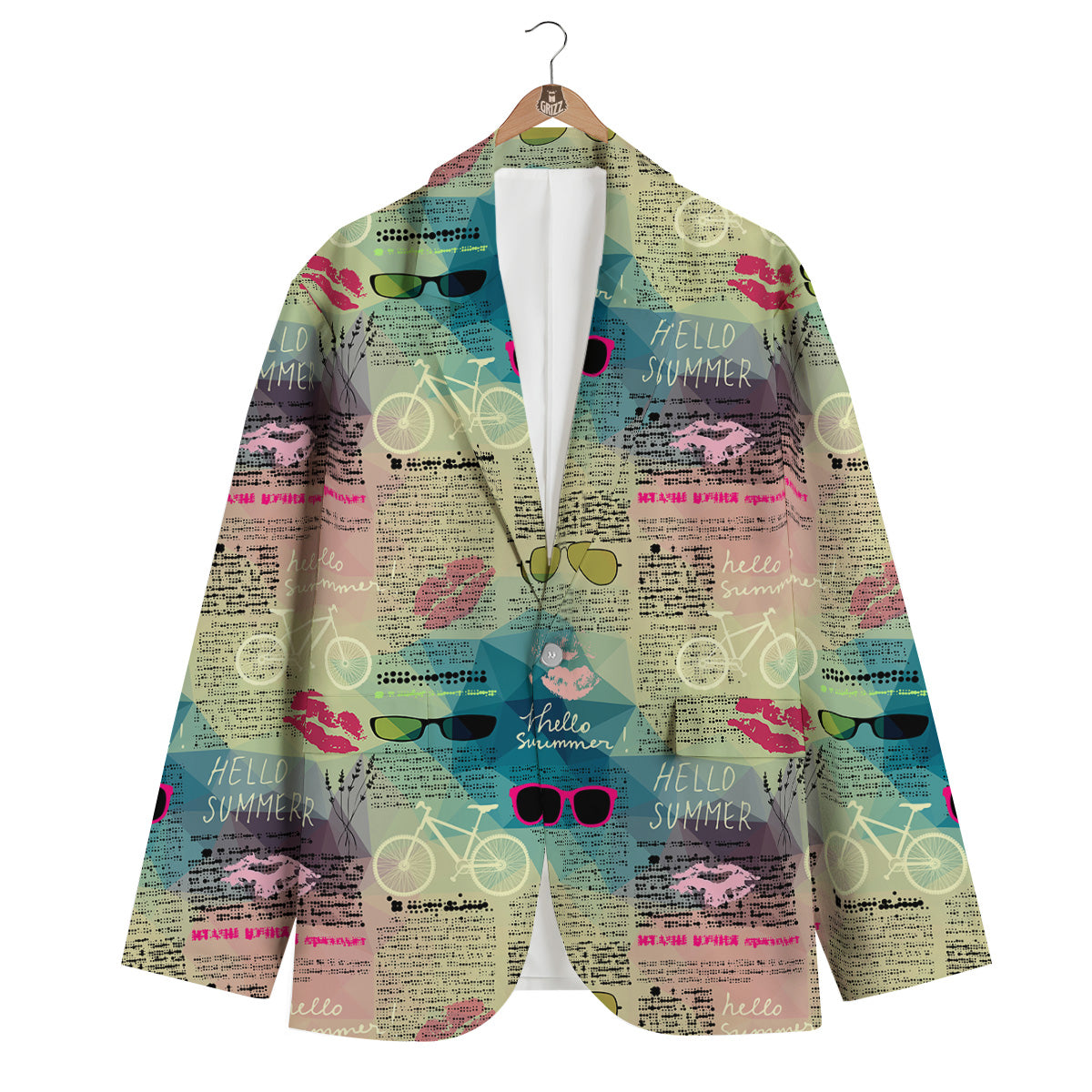 Pattern Print Newspaper Men's Blazer-grizzshop