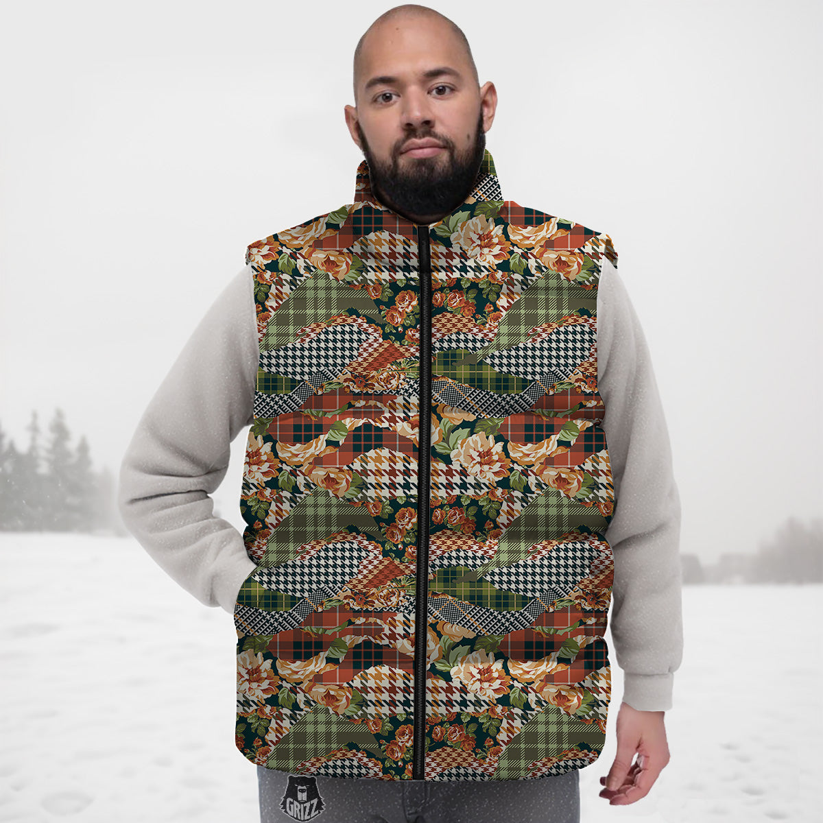 Pattern Print Otter Down Vest-grizzshop