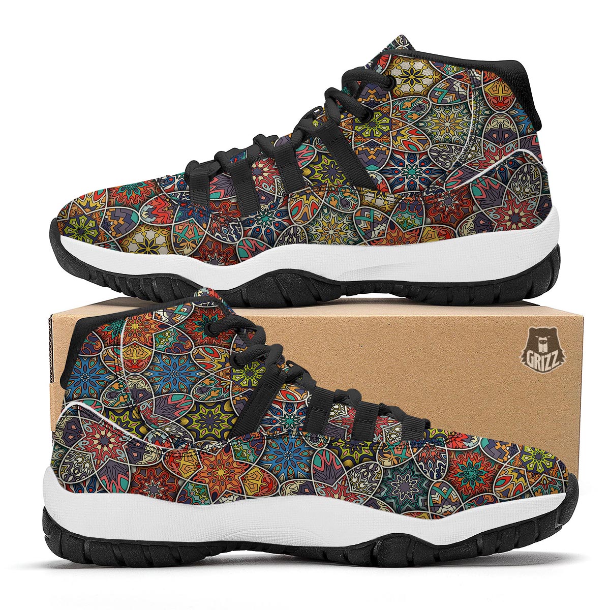 Pattern Print Patchwork Black Bball Shoes-grizzshop