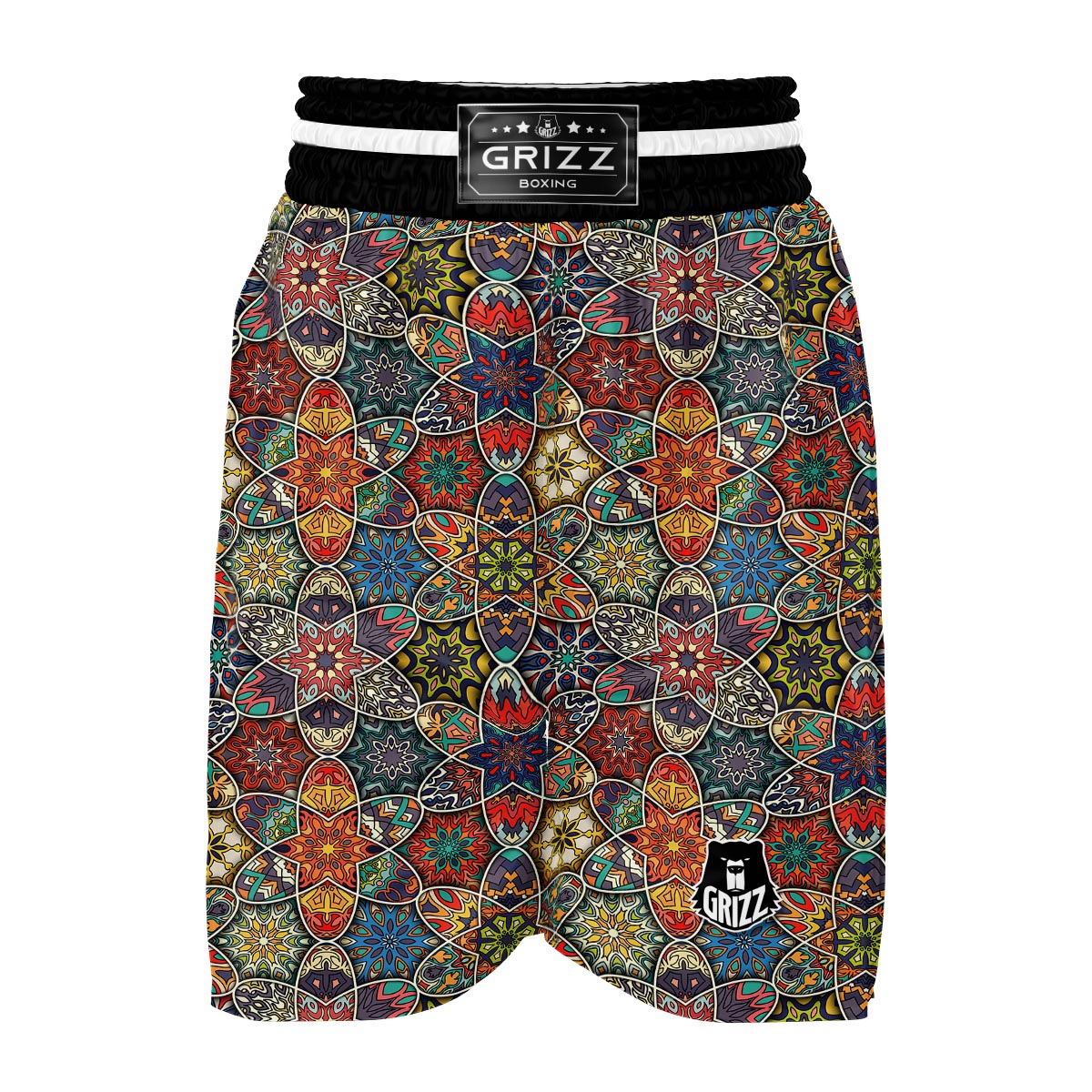 Pattern Print Patchwork Boxing Shorts-grizzshop
