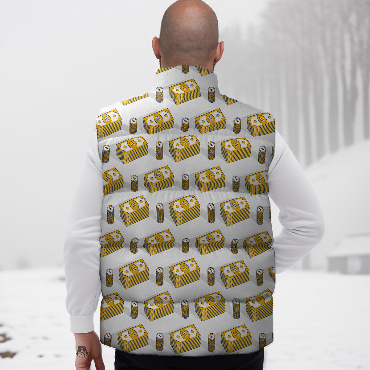 Pattern Print Patchwork Down Vest