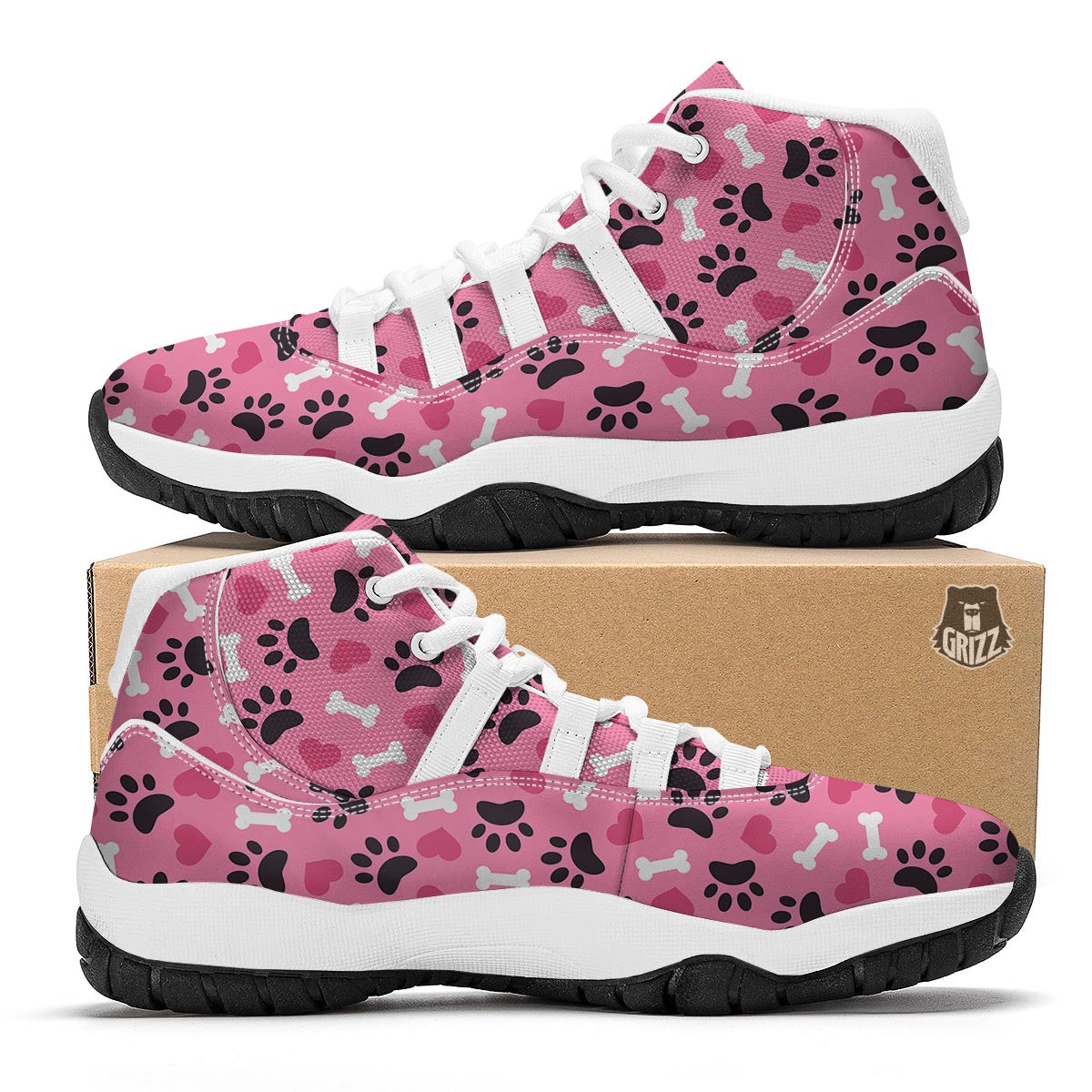 Pattern Print Paw White Bball Shoes-grizzshop