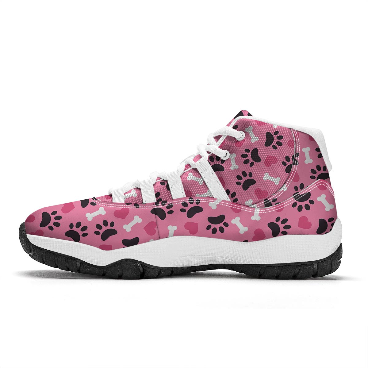 Pattern Print Paw White Bball Shoes-grizzshop