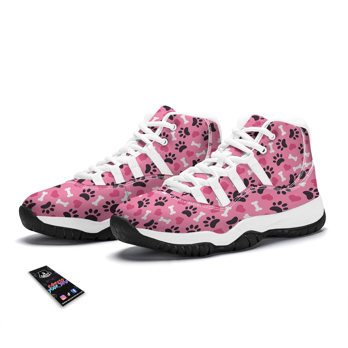 Pattern Print Paw White Bball Shoes-grizzshop