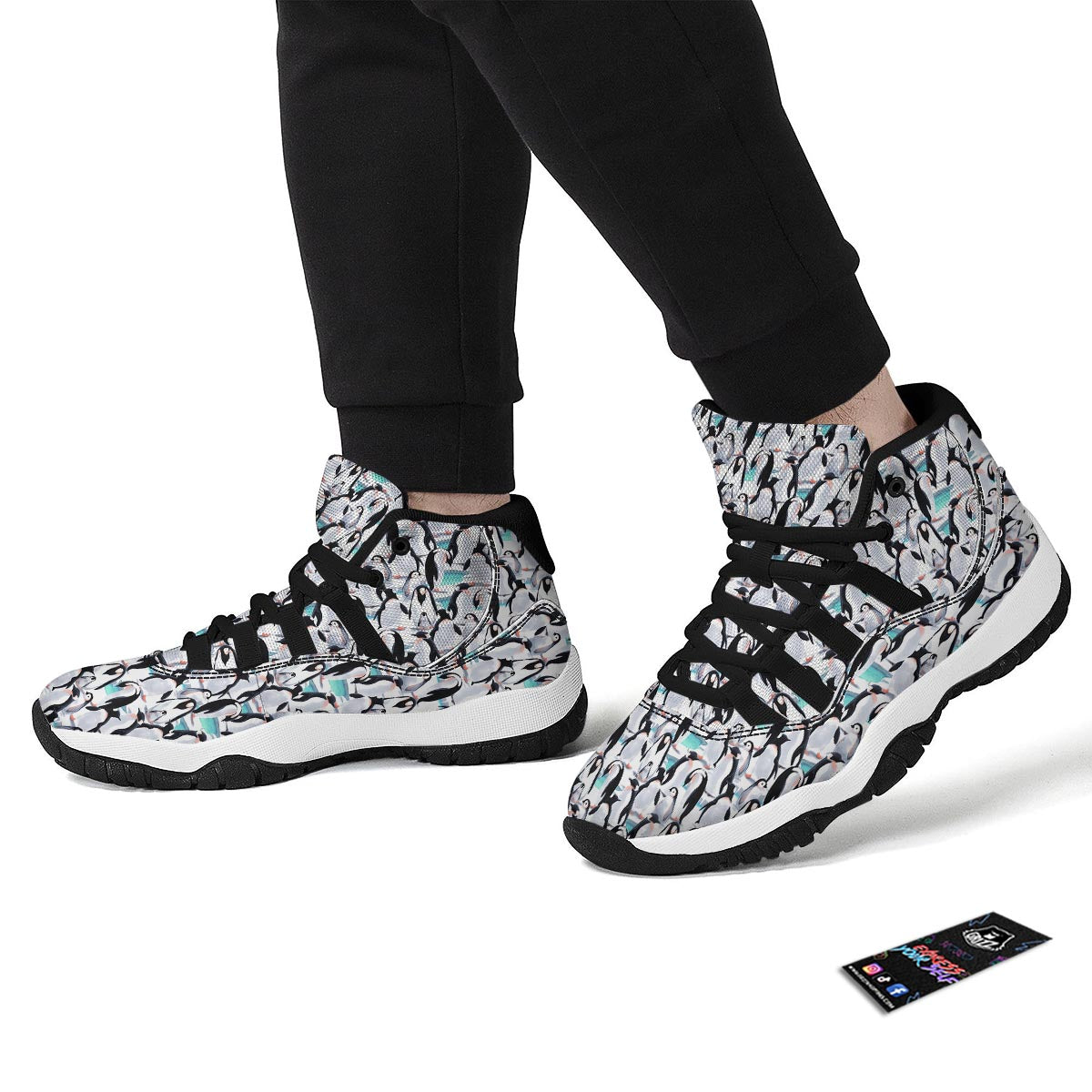 Pattern Print Penguin Black Bball Shoes-grizzshop