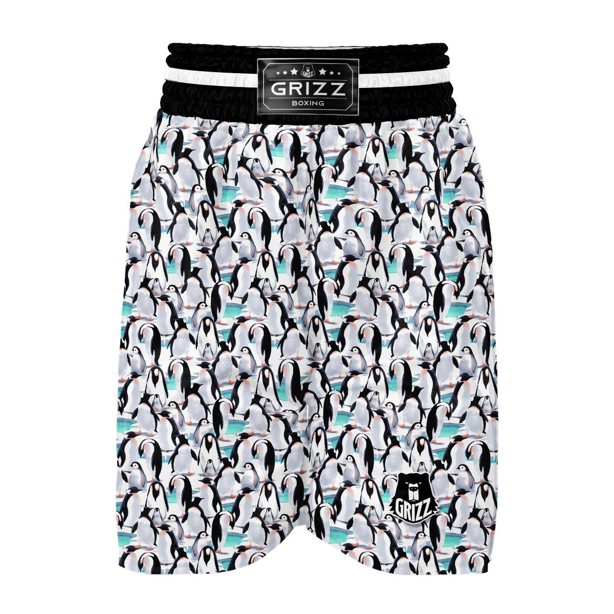 Pattern Print Penguin Boxing Shorts-grizzshop