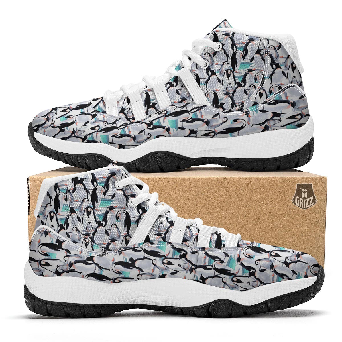 Pattern Print Penguin White Bball Shoes-grizzshop