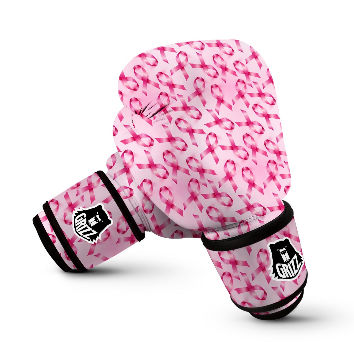 Pattern Print Pink Ribbon Breast Cancer Awareness Boxing Gloves-grizzshop