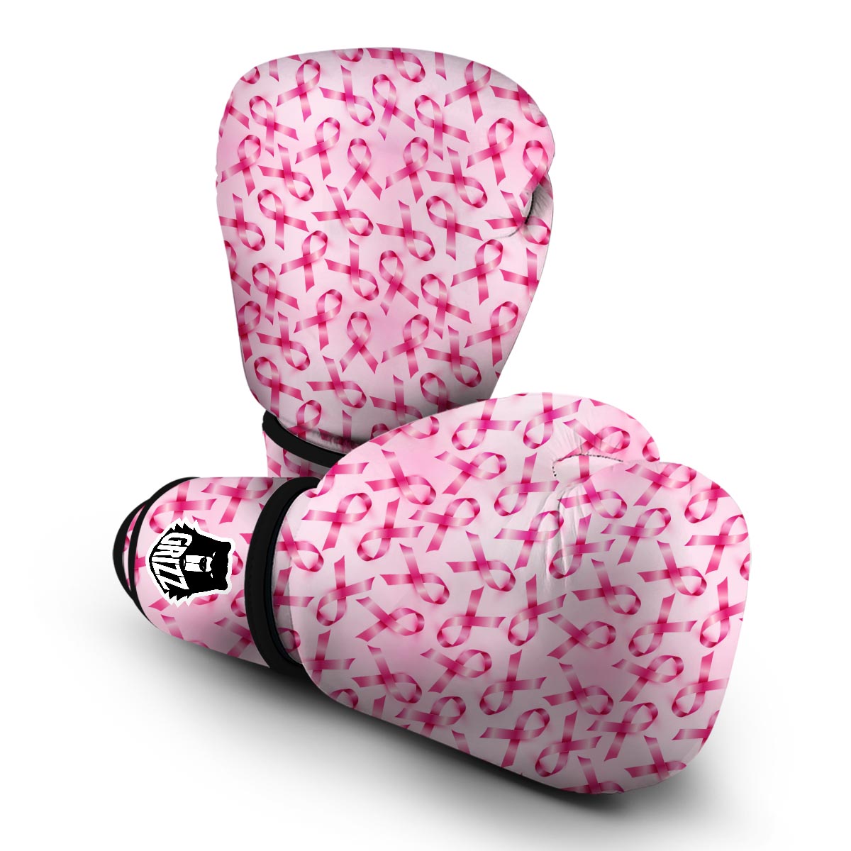 Pattern Print Pink Ribbon Breast Cancer Awareness Boxing Gloves-grizzshop