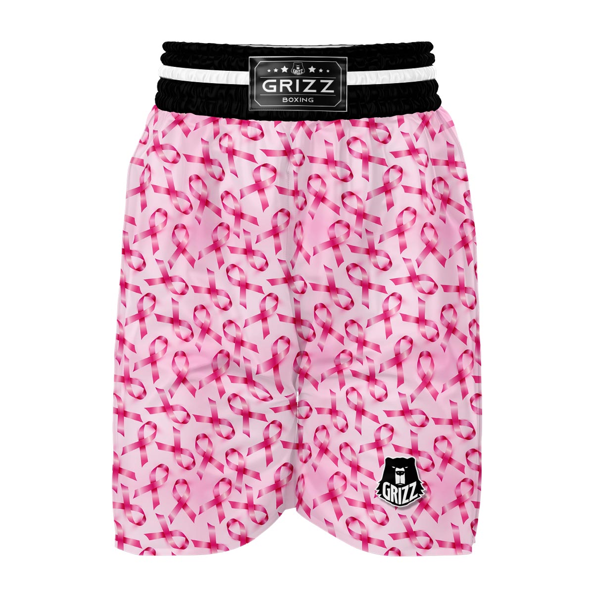 Pattern Print Pink Ribbon Breast Cancer Awareness Boxing Shorts-grizzshop